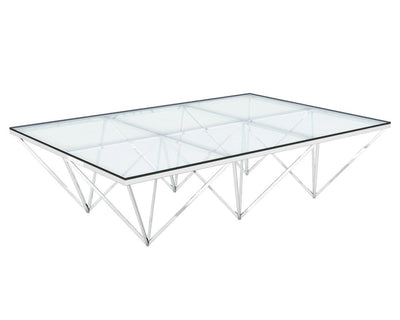1.2m Coffee Table - Glass Top - Silver Steel Base