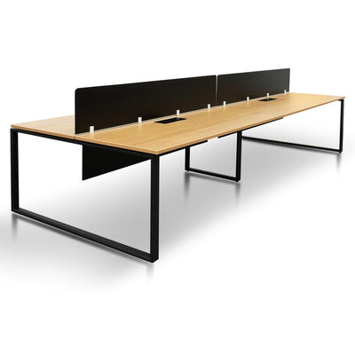4 Seater Workstation with Black Screen - Natural Top - Black Base