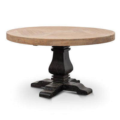 Natural Wooden Round Dining Table - Black Base