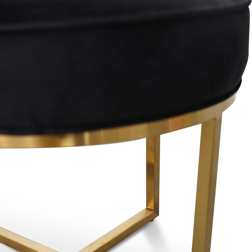 Steel Frame Ottoman In Black Velvet Seat - Brushed Gold Base