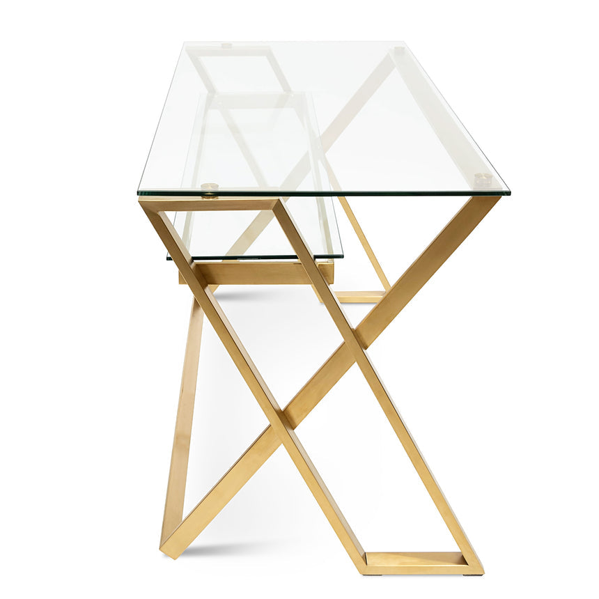 120cm Glass Home Office Desk - Brushed Gold Base