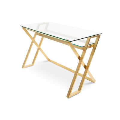 120cm Glass Home Office Desk - Brushed Gold Base