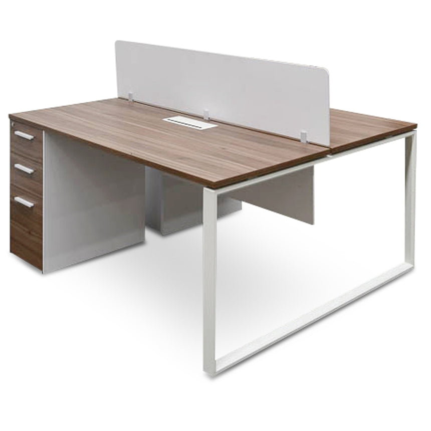 2 Seater 160cm Walnut Office Desk With Privacy Screen