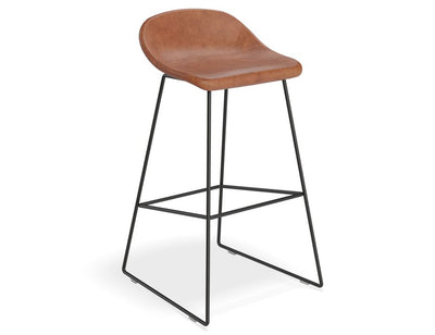Pop Stool with Black Frame and Upholstered Vintage Tan Seat