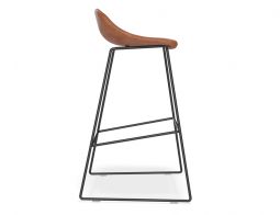 Pop Stool with Black Frame and Upholstered Vintage Tan Seat