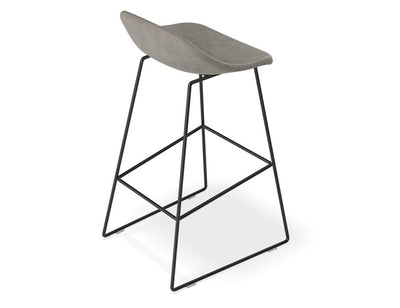 Pop Stool with Black Frame and Upholstered Vintage Grey Seat