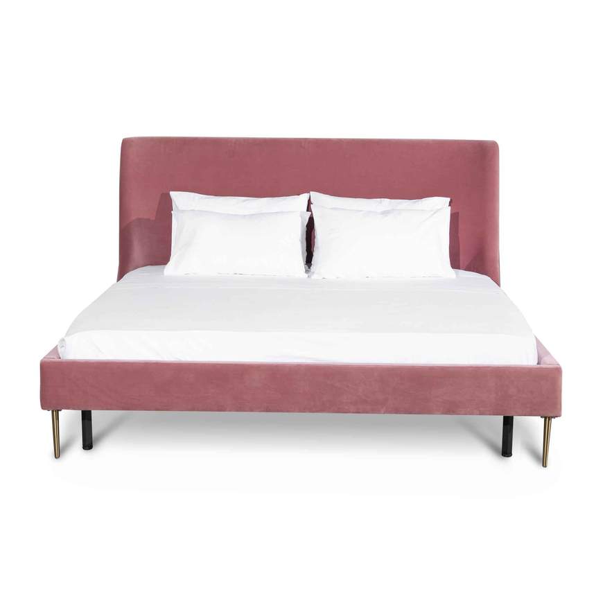 Queen Bed Frame - Blush Peach Velvet