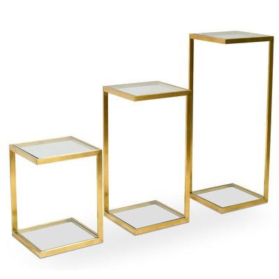 Set of 3 Glass Side Table - Gold Base