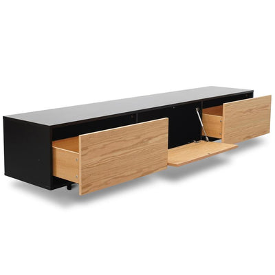 2.3m TV Unit - Black with Natural Drawers