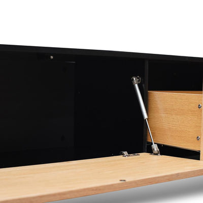 2.3m TV Unit - Black with Natural Drawers