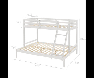 Solid Timber Triple Bunk Bed Single over Double White